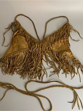 Fringed buckskin Leather Crop Top in Tan Petite vintage handmade 70’s